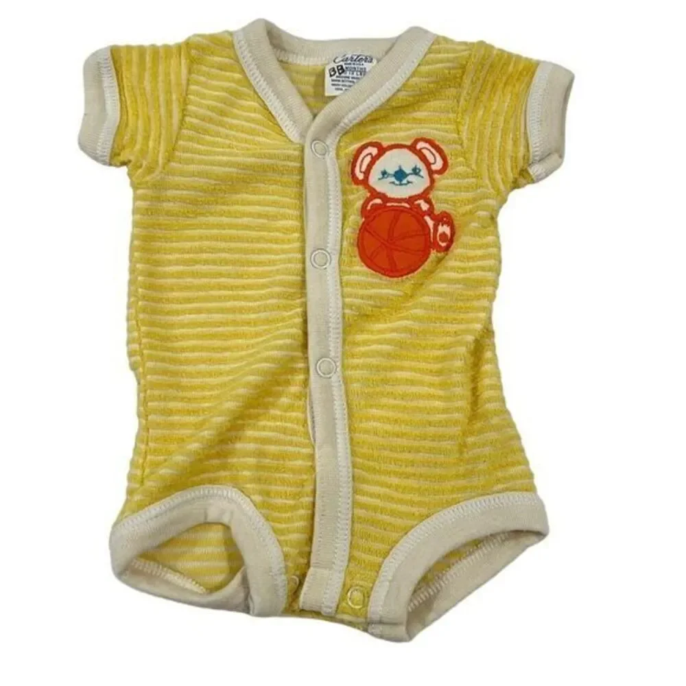 Carter’s Vintage Terry Cloth Yellow Striped Romper Bodysuit
